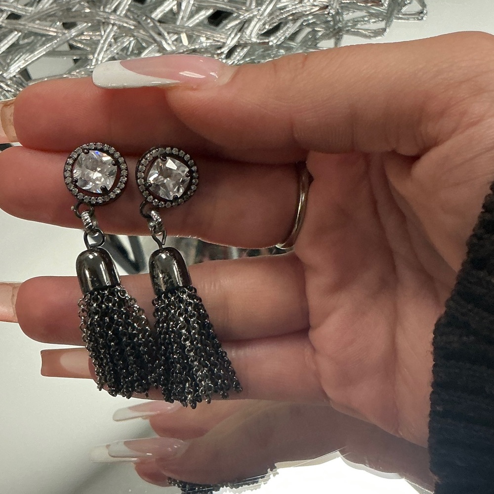 Elegant Black and Silver Tassel Earrings